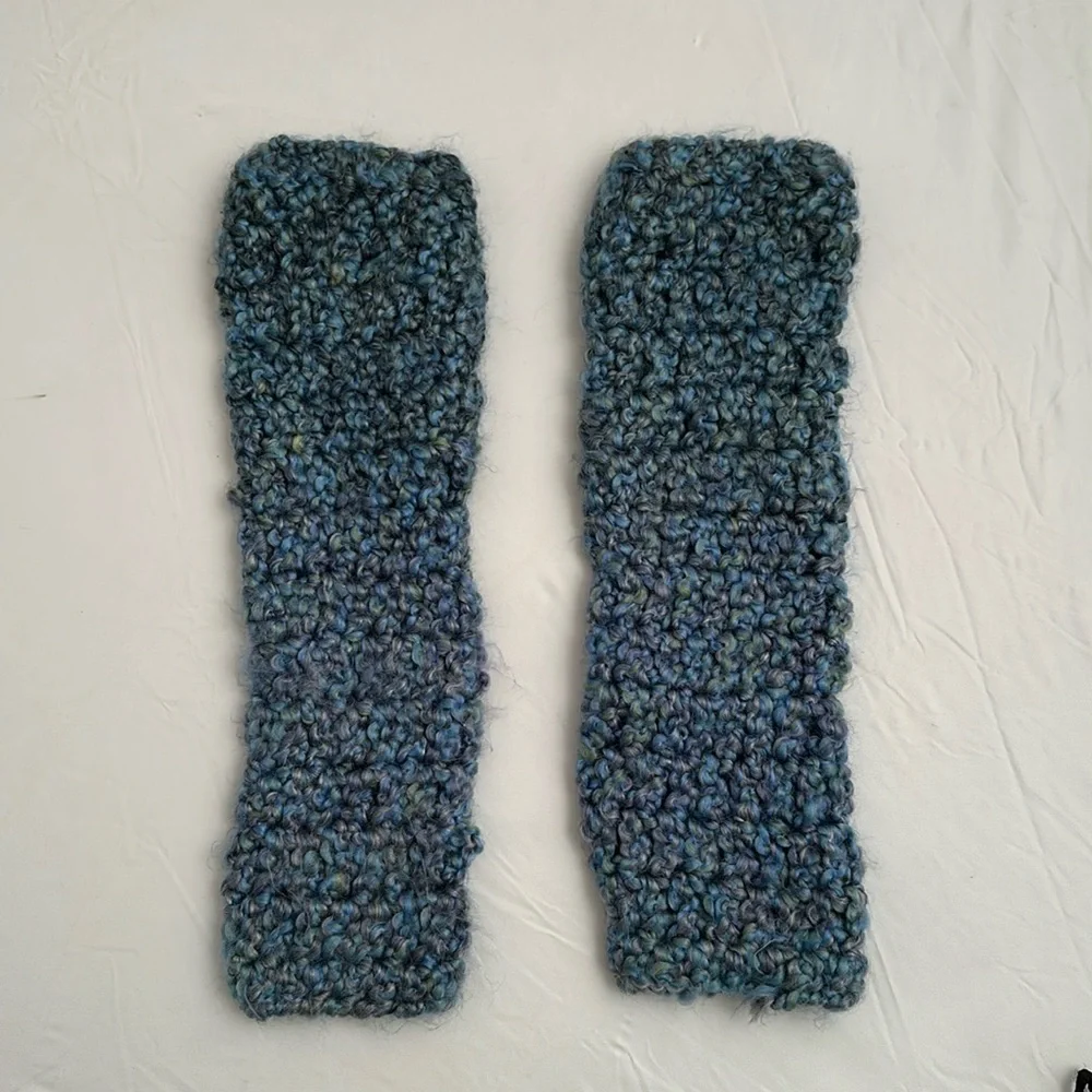 Hand crochet blue fingerless hand and arm warmers